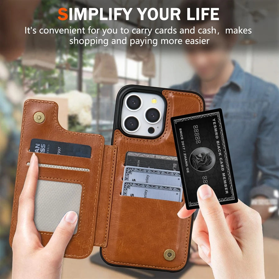 Wallet RFID Blocking Layer Protect Anti-Theft Magnetic Leather Case For iPhone 16e 16 Pro Max 15 Plus 14 13 12 11 SE2 XS XR 8 7