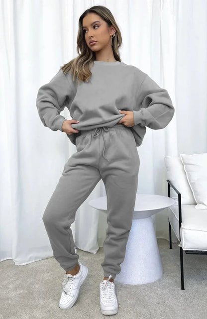Fashionable Casual Long Sleeve Sweatshirtsuit Women's Clothing Round Neck Pullover Trousers Solid Color Autumn Winter Collection