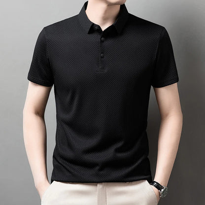 New Men's Business Casual Short Sleeved Bone Flower Solid Color POLO Shirt Fashion Breathable Comfortable Summer Versatile Top