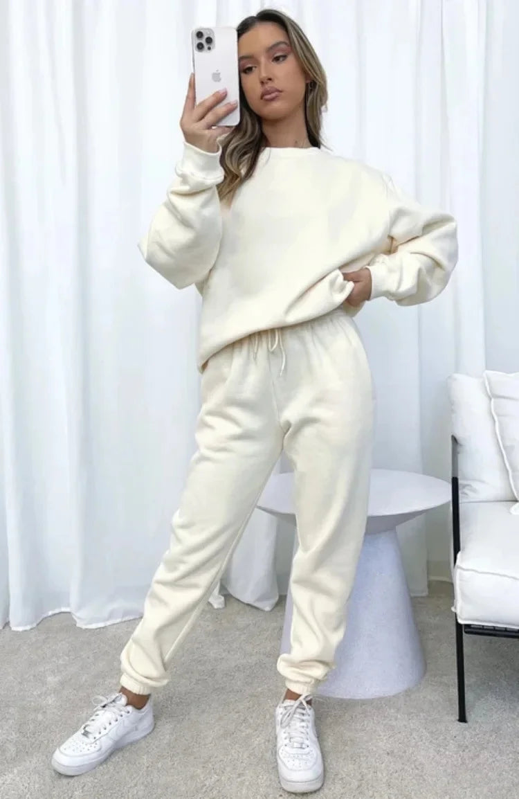 Fashionable Casual Long Sleeve Sweatshirtsuit Women's Clothing Round Neck Pullover Trousers Solid Color Autumn Winter Collection