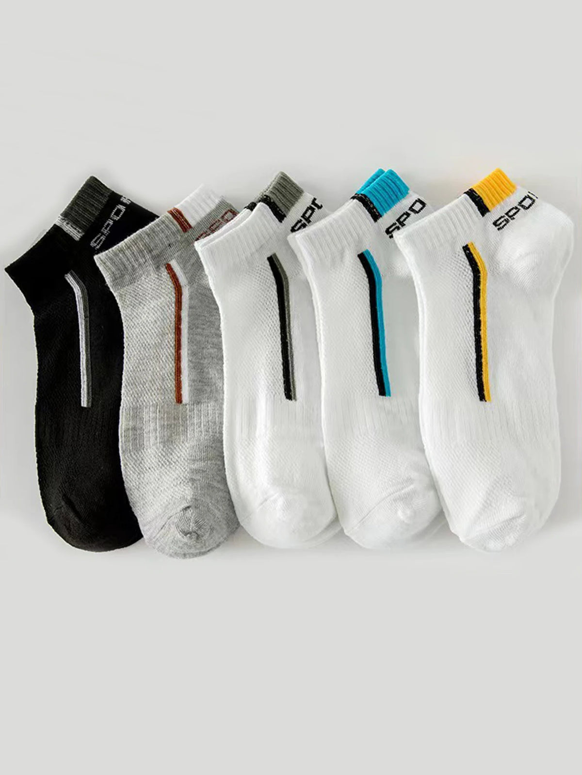 Men's Anti-Slip Boat Socks-5Pair Block Print Ankle Socks for Business & Sports, Breathable Sweat Resistant Anti-odor Comfortable