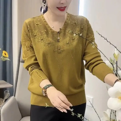 Hot Stamping Fashion Knitwear Women's Long Sleeved V-neck Sweater Base Shirt Top pullover oversized sweater tops y2k clothes