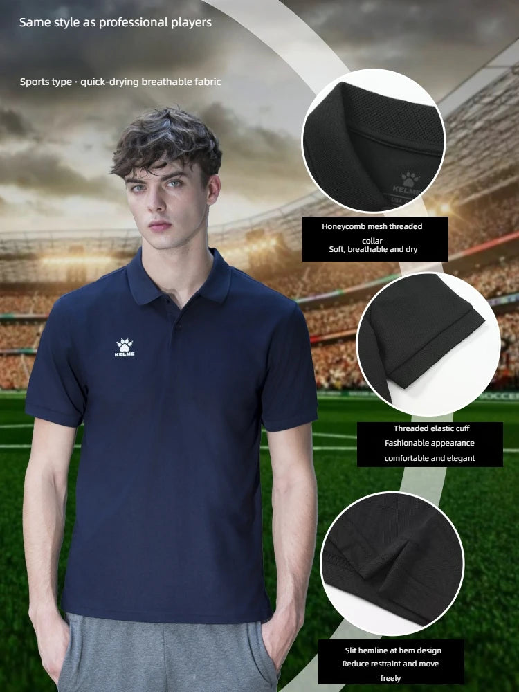 Kelme Polo Shirt Men Summer Quick Drying Short Sleeve T-shirt Club Training Football Uniforms Custom Culture Shirt