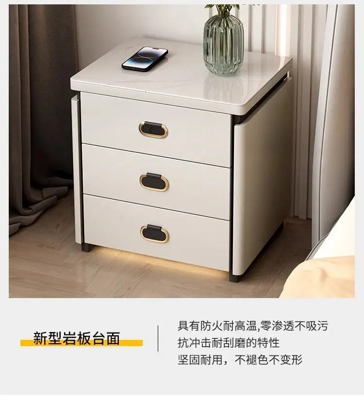 Solid Wood Smart Nightstands Minimalist Bedside Table Wireless Charging Station High-End Bedroom Furniture with Hidden Storage