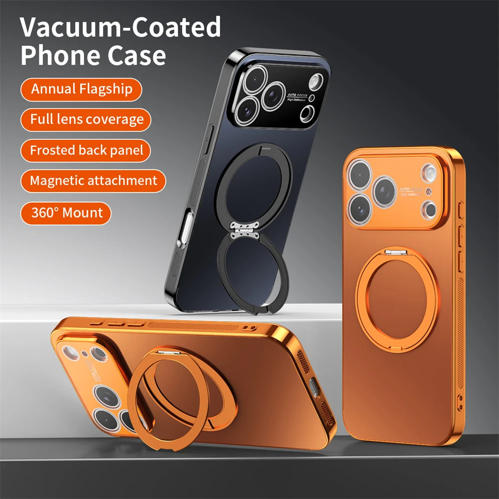 360° Rotating Magnetic Ring Stand Case For Magsafe for iPhone 17 16 15 14 13 Pro Max Air Matte Plating Shockproof Phone Cover