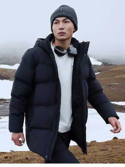 Kelme Men's Winter Windproof Training Jacket With Hooded Down-filled Insulation Outdoor Fleece-lined Thickened Coat