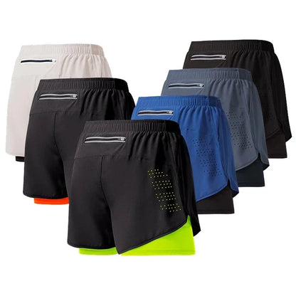 Men's Running Shorts 2 In 1 Fitness Black Double Layer Shorts Workout Training Gym Running Sport Short Pants Summer Shorts Men