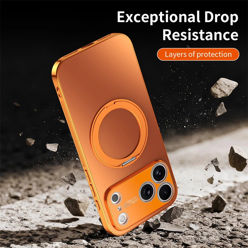 360° Rotating Magnetic Ring Stand Case For Magsafe for iPhone 17 16 15 14 13 Pro Max Air Matte Plating Shockproof Phone Cover