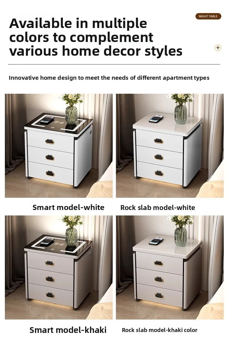 Solid Wood Smart Nightstands Minimalist Bedside Table Wireless Charging Station High-End Bedroom Furniture with Hidden Storage