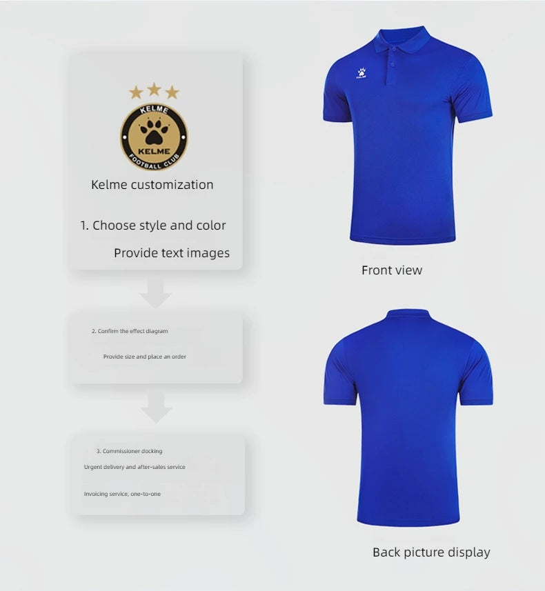 Kelme Polo Shirt Men Summer Quick Drying Short Sleeve T-shirt Club Training Football Uniforms Custom Culture Shirt