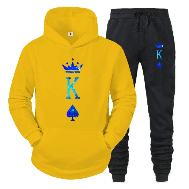Couple Sportwear Set KING QUEEN Hoodies Two-Piece Lover Hooded Suits Hoodie Pants 2pcs Set Streetwear Men Women Matching Clothes