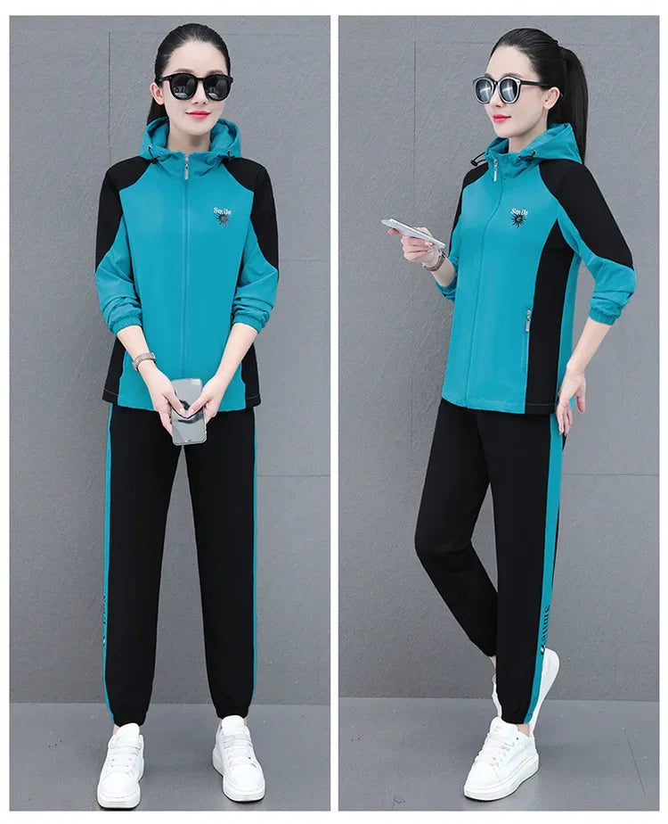 Fall Hot Sale Of The Season Women's Hooded Jacket Outdoor Sports Casual Loose Fit Windproof Large Size Two-Piece Set New Arrival