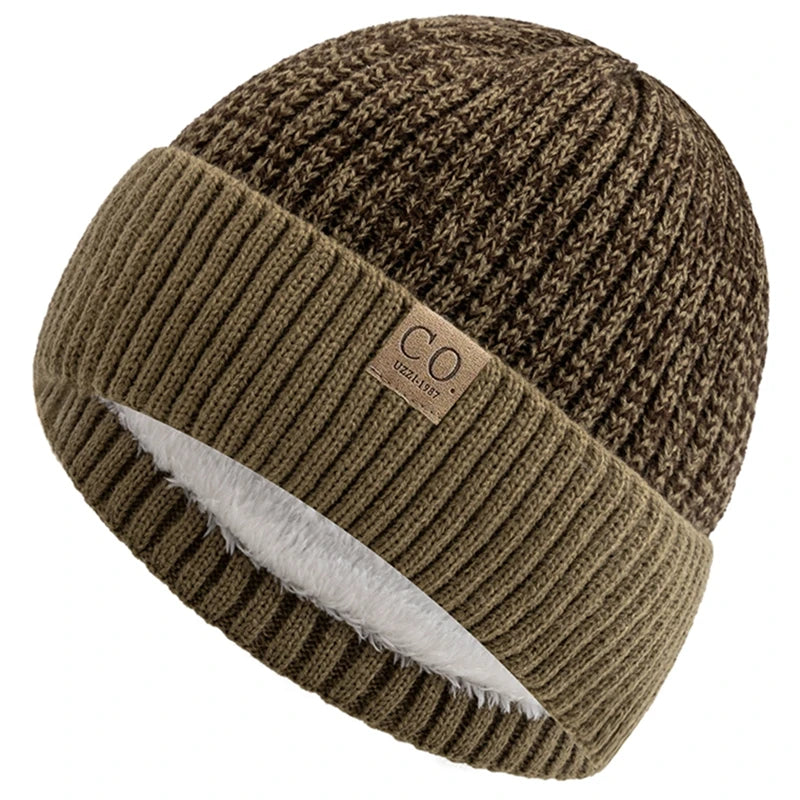 New Unisex Two-Tone Winter Hats Add Fur Lined Men And Women Fashion Warm Beanie Cap Casual Winter Knitted Hats