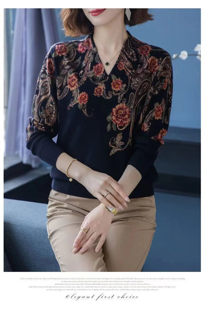 Autumn Winter New Middle-aged Elderly Mother's Pullover Sweater Women's Loose Long Sleeve Casual Fashion Sweater Female Jumper