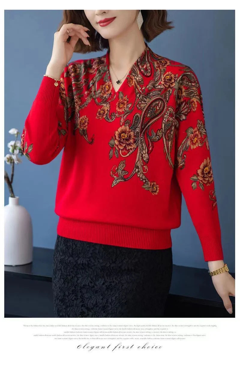 Autumn Winter New Middle-aged Elderly Mother's Pullover Sweater Women's Loose Long Sleeve Casual Fashion Sweater Female Jumper