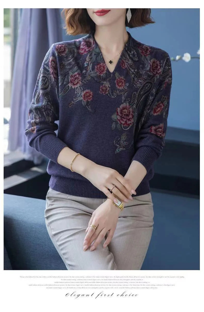 Autumn Winter New Middle-aged Elderly Mother's Pullover Sweater Women's Loose Long Sleeve Casual Fashion Sweater Female Jumper