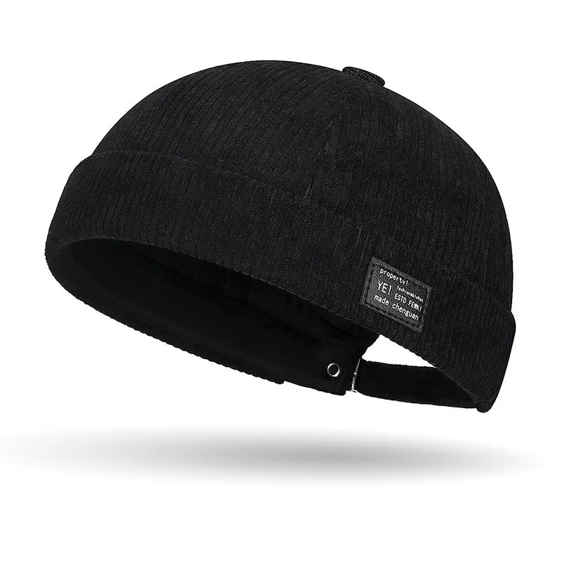 Autumn and winter corduroy brimless casual hat, personalized yuppie hat, men's and women's striped velvet melon skin hat