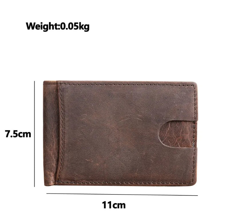 Crazy Horse Leather Men Wallets Retro Handmade Small Purse Top Cow Leather US Dollar Money Clip Bag Minimalist Wallet Portomonee