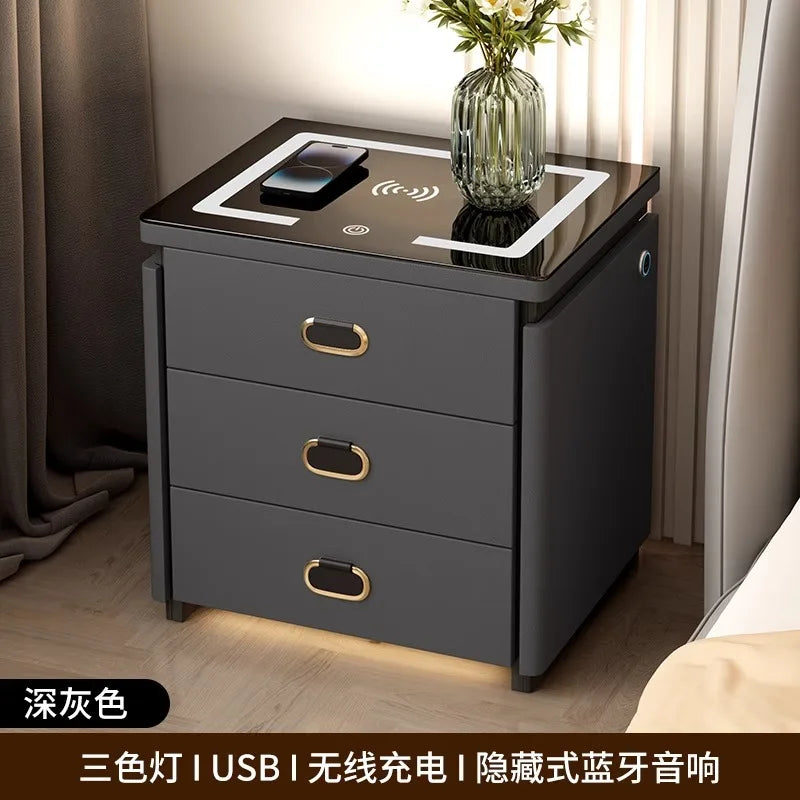 Solid Wood Smart Nightstands Minimalist Bedside Table Wireless Charging Station High-End Bedroom Furniture with Hidden Storage