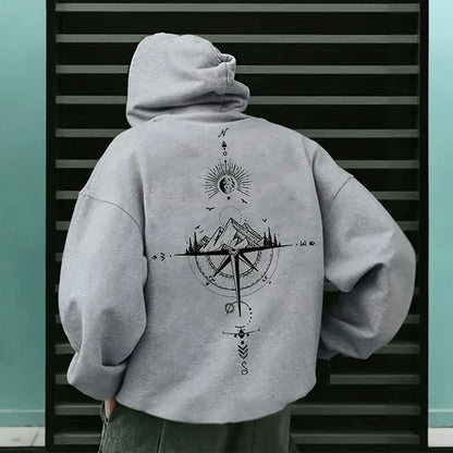 Compass Print Men Women Pullover Hoodie Outdoor Street Casual Fashion Trend Sport Loose Autumn Winter Warm Sweatshirt Clothing