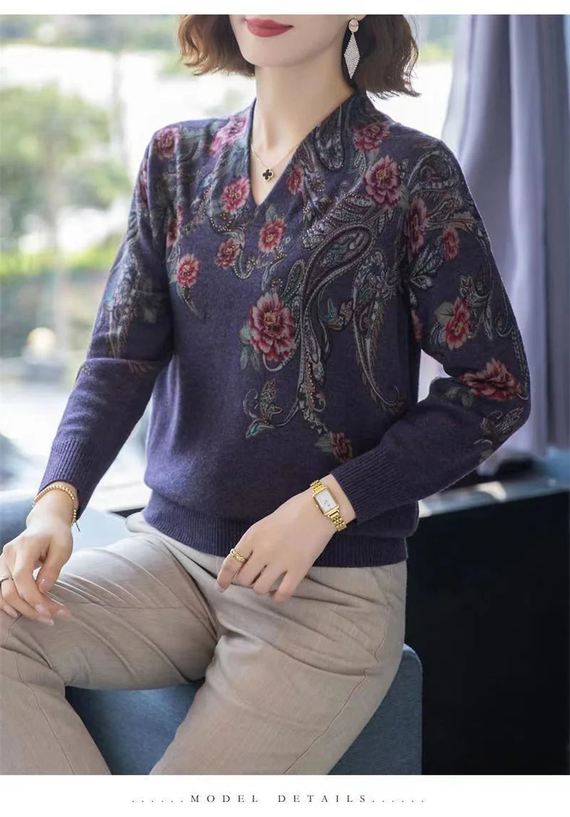 Autumn Winter New Middle-aged Elderly Mother's Pullover Sweater Women's Loose Long Sleeve Casual Fashion Sweater Female Jumper