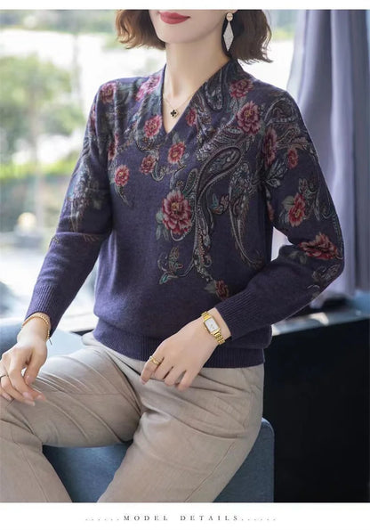 Autumn Winter New Middle-aged Elderly Mother's Pullover Sweater Women's Loose Long Sleeve Casual Fashion Sweater Female Jumper