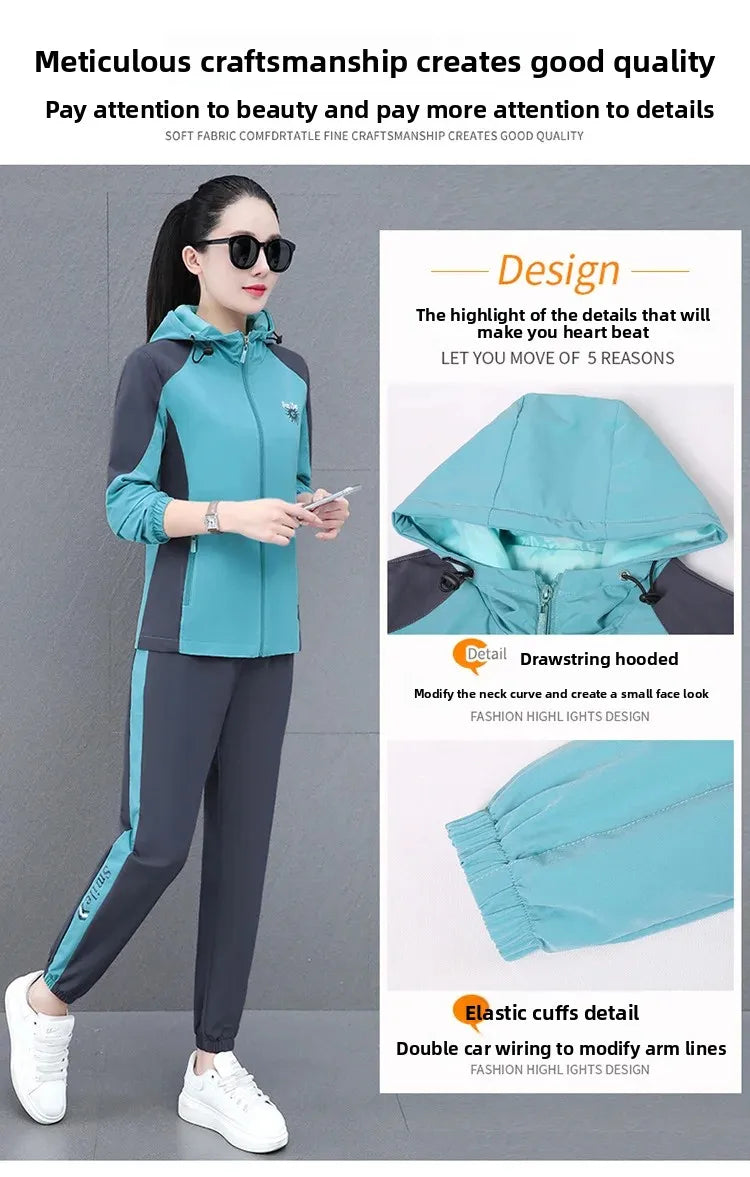 Fall Hot Sale Of The Season Women's Hooded Jacket Outdoor Sports Casual Loose Fit Windproof Large Size Two-Piece Set New Arrival