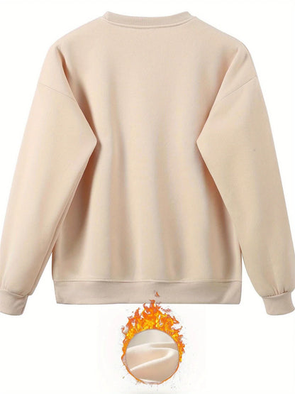 Women's Autumn/Winter Hip Hop Casual Street Fashion Heart Pattern Printed Round Neck Sweatshirt+Sweatpants Warm Set