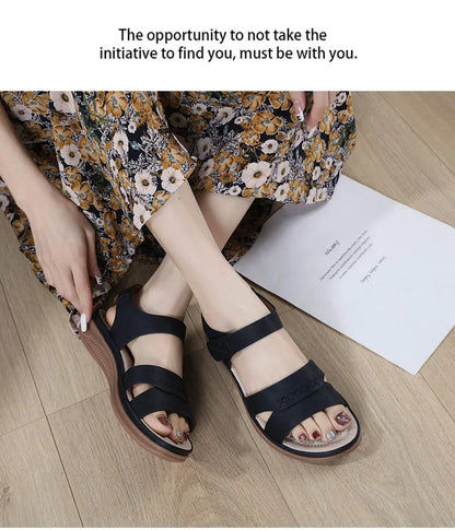Fashion Women Summer Hook Loop Casual Open Toe Wedges Soft Bottom Breathable Shoes Sandals Sparkly Sandals for Women Size 11