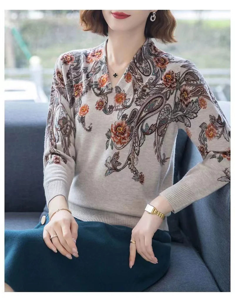 Autumn Winter New Middle-aged Elderly Mother's Pullover Sweater Women's Loose Long Sleeve Casual Fashion Sweater Female Jumper