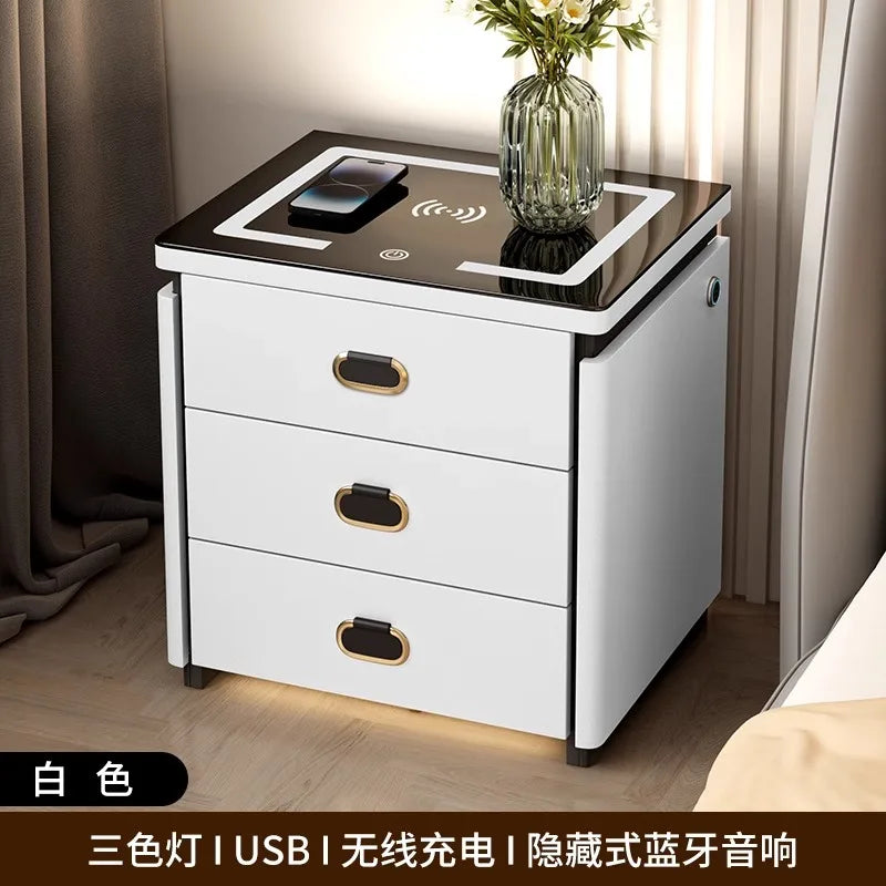 Solid Wood Smart Nightstands Minimalist Bedside Table Wireless Charging Station High-End Bedroom Furniture with Hidden Storage