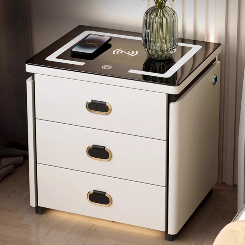 Solid Wood Smart Nightstands Minimalist Bedside Table Wireless Charging Station High-End Bedroom Furniture with Hidden Storage