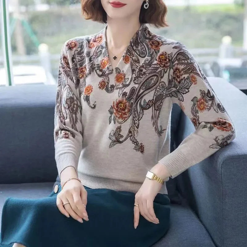 Autumn Winter New Middle-aged Elderly Mother's Pullover Sweater Women's Loose Long Sleeve Casual Fashion Sweater Female Jumper