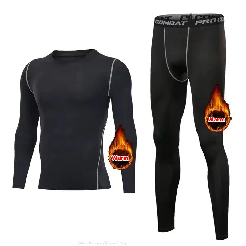 New Winter Warm Men Fleece Thermal Undershirts Long Johns Underwear Set Compression Tights Fitness Sports Tracksuit Set Shirt