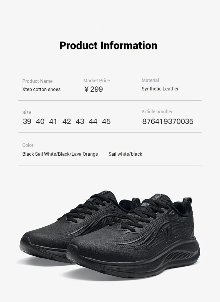 Xtep Running Shoes For Men 2024 Winter Stability Cushioning Lace Up Sports Shoes Keep Warm Jogging Soft Sneakers 876419370035