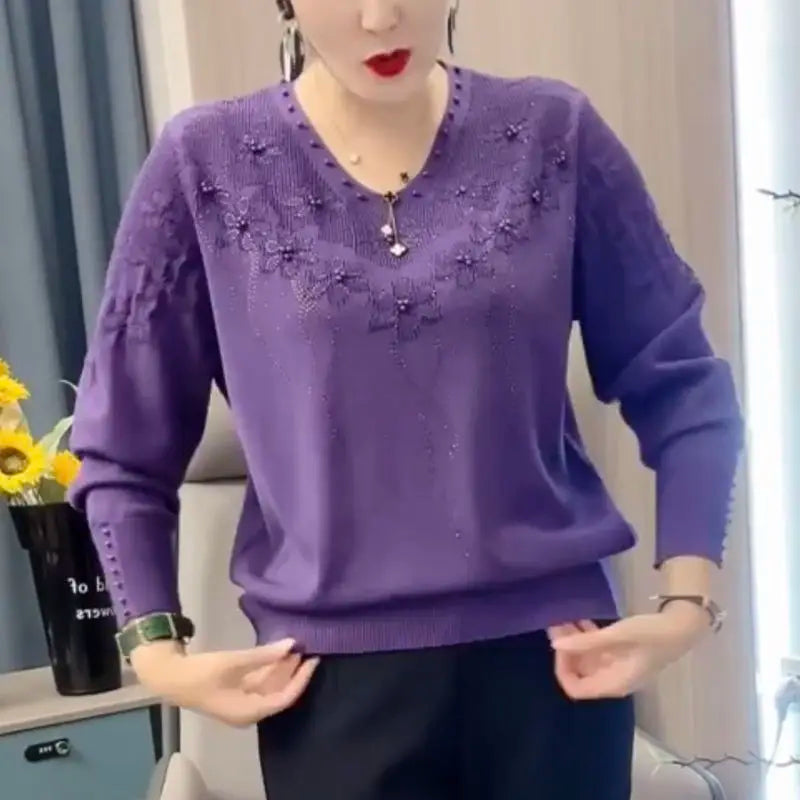 Hot Stamping Fashion Knitwear Women's Long Sleeved V-neck Sweater Base Shirt Top pullover oversized sweater tops y2k clothes