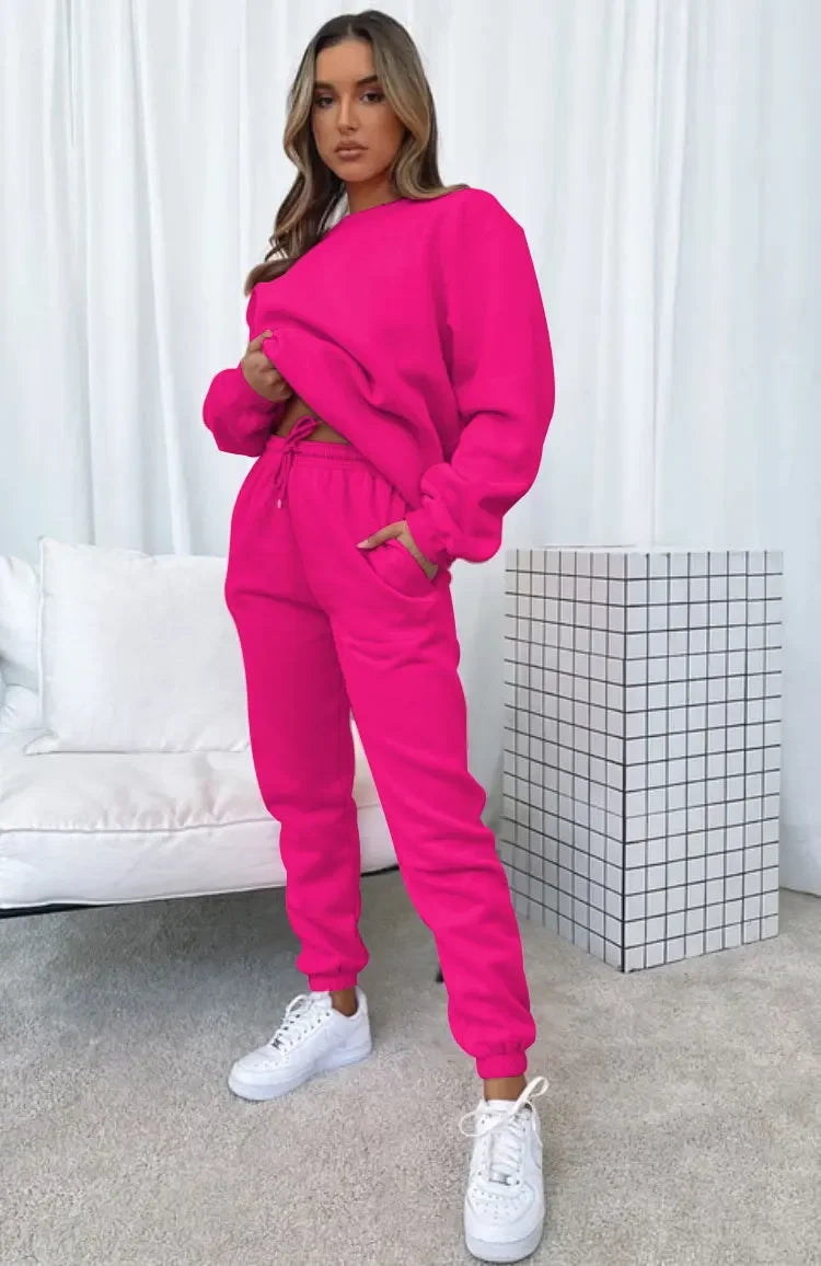 Fashionable Casual Long Sleeve Sweatshirtsuit Women's Clothing Round Neck Pullover Trousers Solid Color Autumn Winter Collection