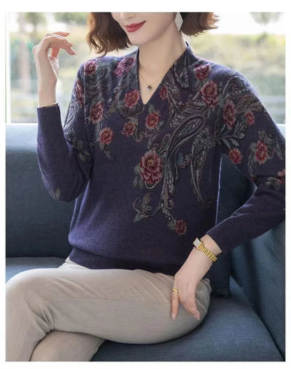 Autumn Winter New Middle-aged Elderly Mother's Pullover Sweater Women's Loose Long Sleeve Casual Fashion Sweater Female Jumper