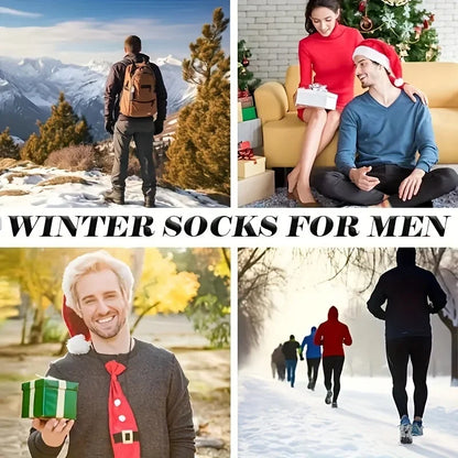 3 Pairs Men's Winter Warm Socks, Thick Towel Mid-Calf Socks, Anti-Cold Snow Boots Socks Elastic Solid Color