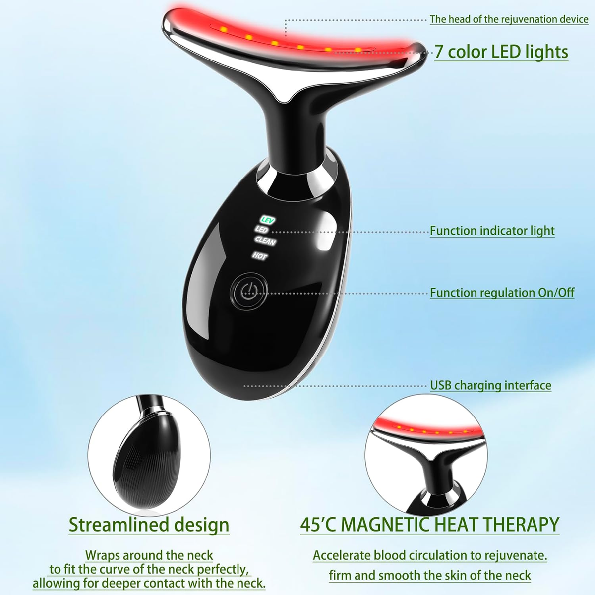 7-In-1 Red-Light-Therapy-For-Face and Neck, Face Neck Massager for Daily Skin Care Routine, Skin Care Tool