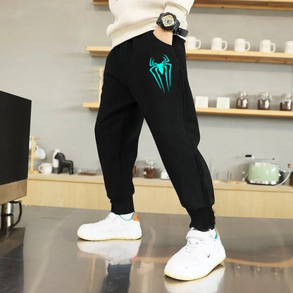 Boys Jogger Sports Pants Luminous Lightning Print Kids Cotton Long Sweatpant Cartoon Running Trousers with Pocket