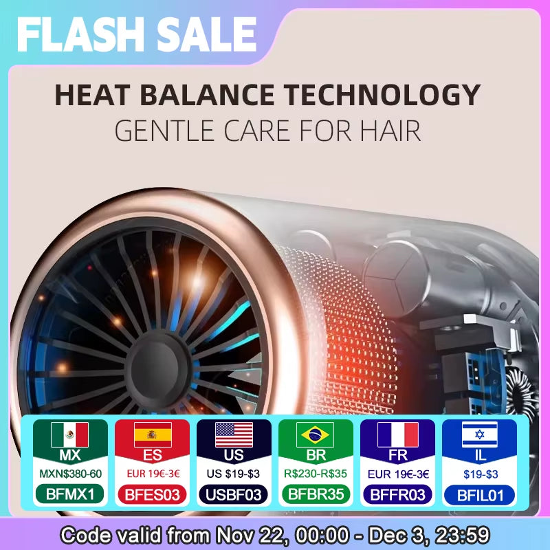 Hair Dryer, High-Speed Electric Turbine Airflow, Low Noise, Constant Temperature and Quick Drying, Suitable for Home Salons.