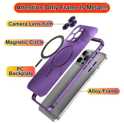Alloy Aluminum Magnetic Case for Iphone 17 Pro Max 16 15 14 13 12 Pro Max, Metal Frame + PC Back Plate Case Compatible with Magsafe Full Camera Lens Protective Cover