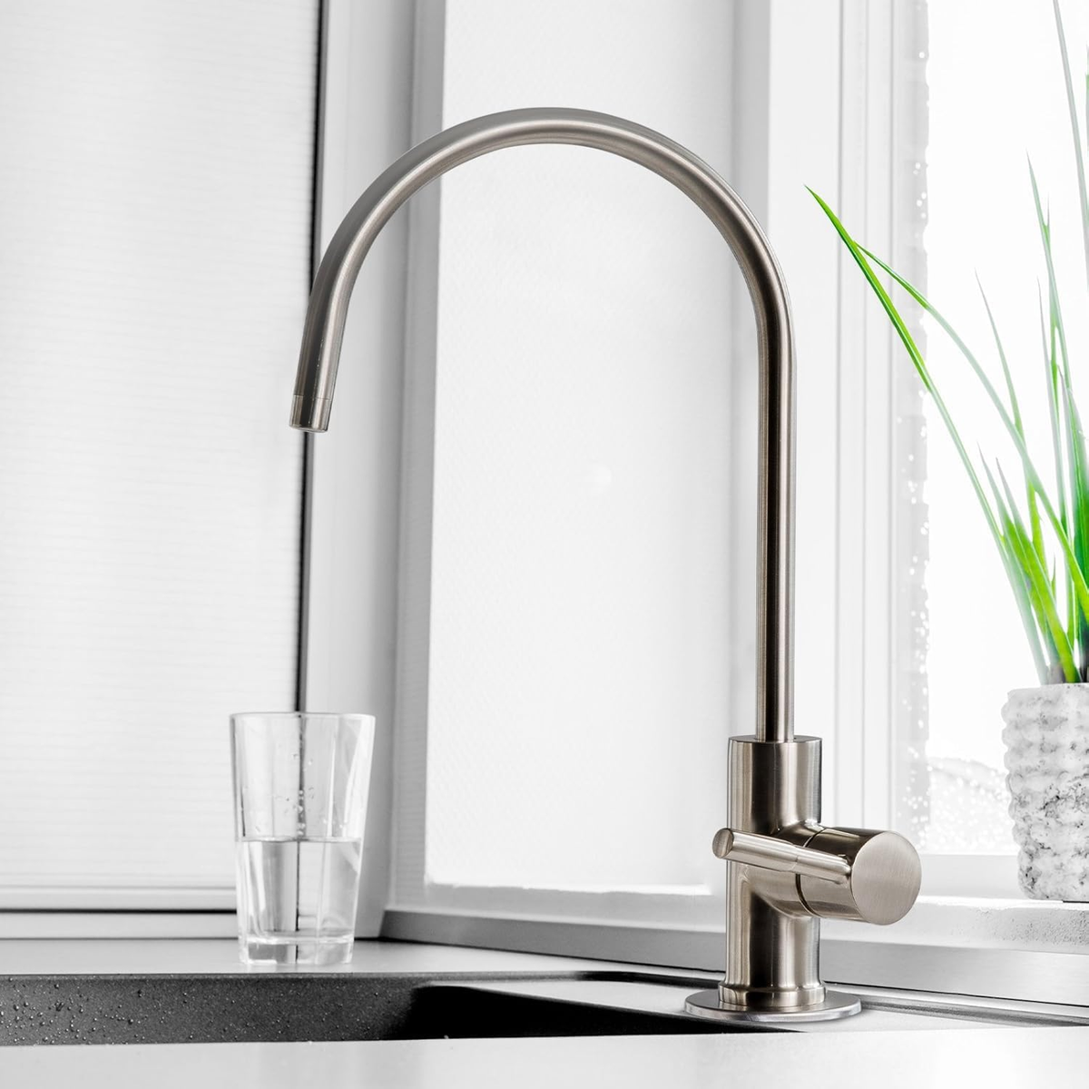 GA1-BN Drinking Water RO Faucet for Kitchen Sink, Heavy-Duty Lead-Free Reverse Osmosis Faucet for RO Water Filtration System, Non-Air Gap 100% Stainless Steel RO Faucet, Brushed Nickel Finish